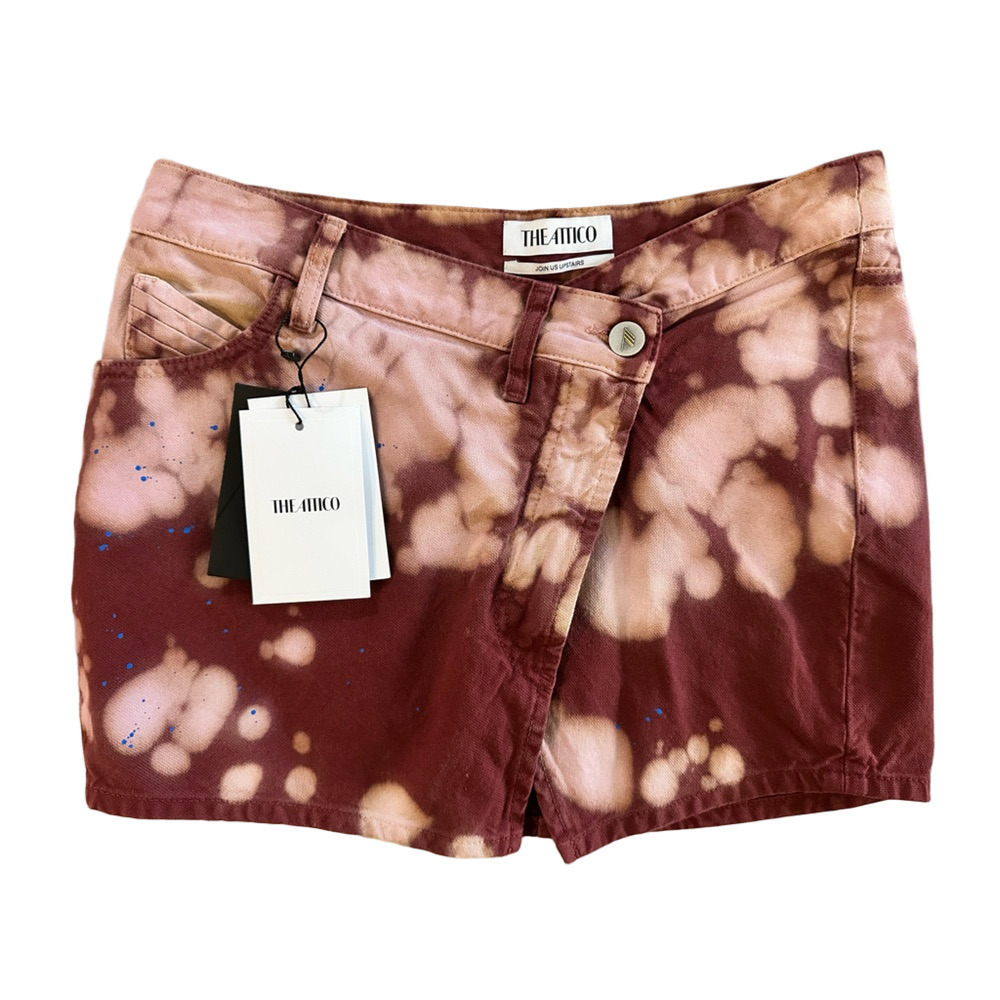 NWT THE ATTICO EUDRA PINK BURGUNDY AND BLUE PAINT SPLATTER MINI SKIRT - Picture 1 of 2